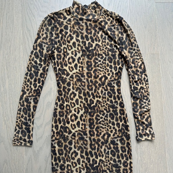 Ronny Kobo Collective Leopard Mesh Midi Dress Long Sleeve - Size XS - Picture 5 of 12